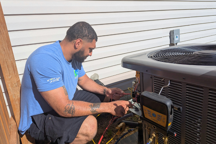 Hvac Inspection A technician inspecting a heat pump.